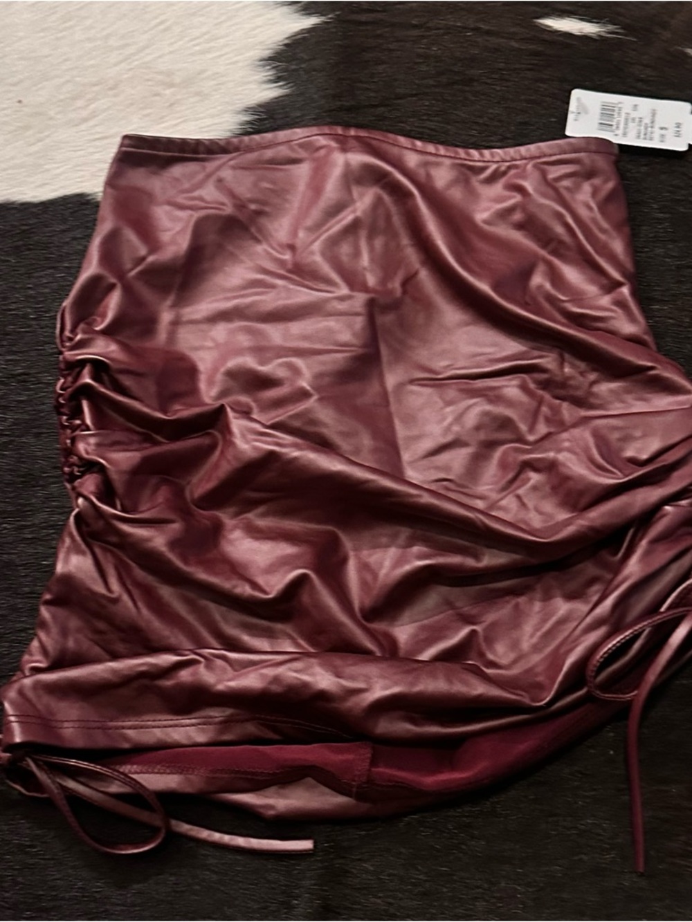Windsor Burgundy Faux Leather Ruched Mini Skirt